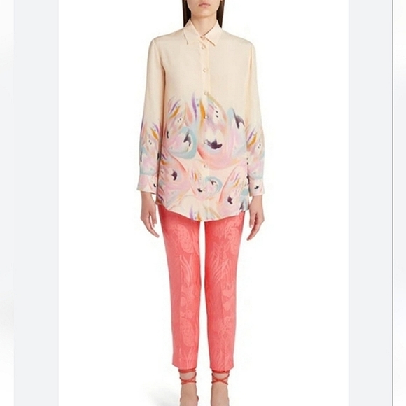 NWT$1,150 ETRO Silk Butterfly Wings Abstract Oversized Crepe Shirt Blouse 46, L - Picture 16 of 16